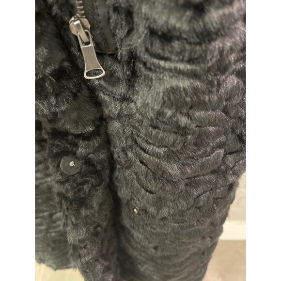 Adrienne Landau Women Front Zip Black Faux Fur Longline Coat with Pockets Size M - Picture 9 of 15